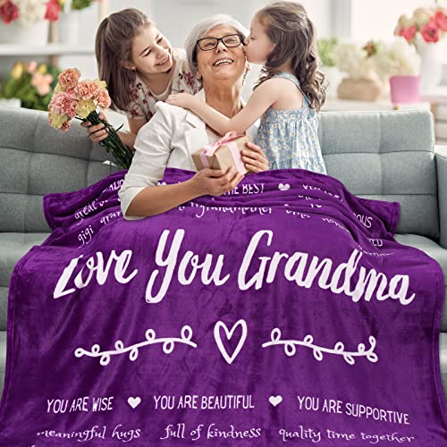 FILO ESTILO Gifts for Grandma, Grandma Blanket, Grandma Gifts for Mothers Day, Birthday, Christmas from Grandchildren, Grandmother Throw Blanket 60x50 Inches (Fleece, Purple)