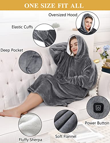 STARBEDIA Heated Wearable Blanket Hoodie - Cordless Wearable Electric Blanket Oversized Hooded Blanket with Battery Pack, Portable Heating Hoodie Blanket Sweatshirt for Adult Women Men, Gray