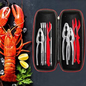 Artcome 32 Pcs Seafood Tools Set Nut Cracker Set includes 6 Crab Crackers, 6 Crab Forks/Picks, 6 Lobster Shellers, 6 Sauce Cups, 6 Lobster Bibs 1 Portable Storage Bag and 1 Plastic Tablecloth