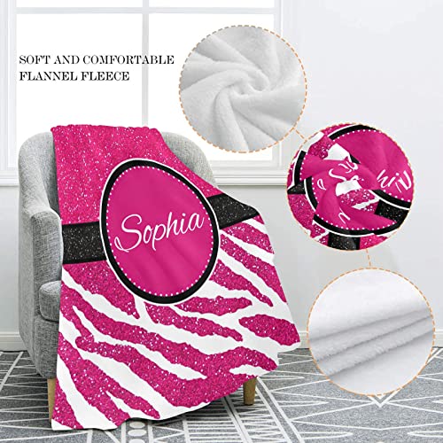 Pink Zebra Stripes Printing Personalized Blankets Throw Bed Sofa Couch Blankets Traveling Camping Hiking Soft Cozy 60 x 80 Inch