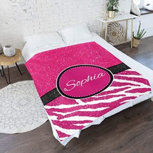 Pink Zebra Stripes Printing Personalized Blankets Throw Bed Sofa Couch Blankets Traveling Camping Hiking Soft Cozy 60 x 80 Inch