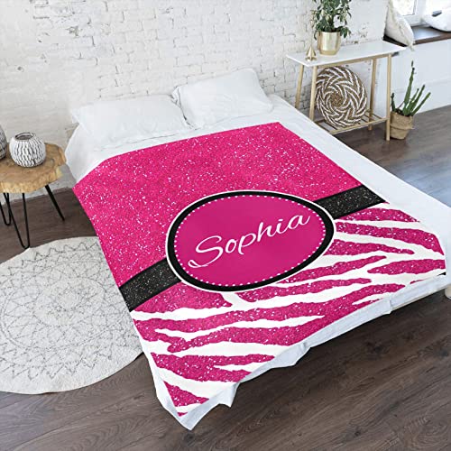 Pink Zebra Stripes Printing Personalized Blankets Throw Bed Sofa Couch Blankets Traveling Camping Hiking Soft Cozy 60 x 80 Inch