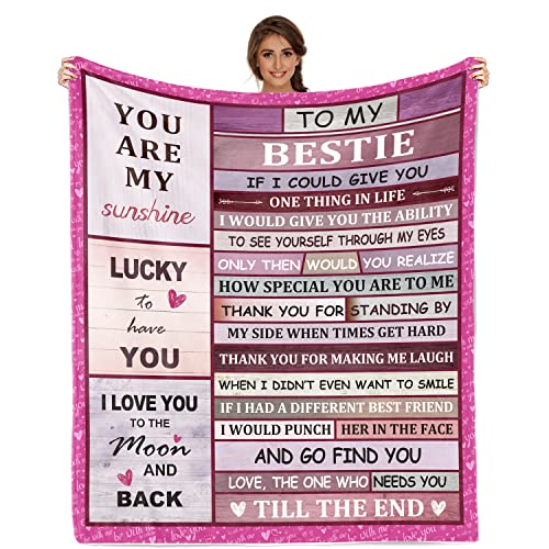 Akoigun Bestie Blanket Best Friends for Women, Birthday Gifts for Best Friends Women Friendship Gifts for Female Girls Bestie BFF Soul Sister Gifts Ultra-Soft Cozy Flannel Throw Blanket 50"x60"