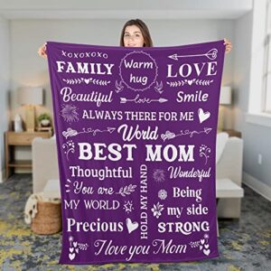 gift throw blanket for mom in english with thankful, thoughtful and respectful words, queen size 80"*60" purple (english)