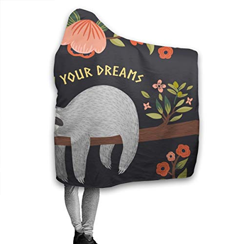 JASMODER Cute Sloth On The Tree Hoodie Blanket Wearable Throw Blankets for Couch Blanket Hooded for Baby Kids Men Women