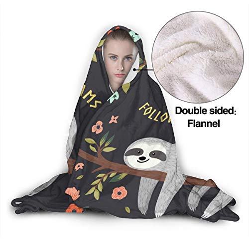 JASMODER Cute Sloth On The Tree Hoodie Blanket Wearable Throw Blankets for Couch Blanket Hooded for Baby Kids Men Women