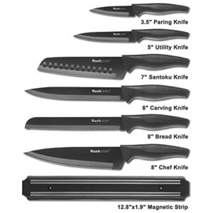 Wanbasion 7 Piece Black Sharp Knife Set for Kitchen, Stainless Steel Kitchen Knife Set, Chef Knife Set with Magnetic Strip and Cover for Meat Cutting