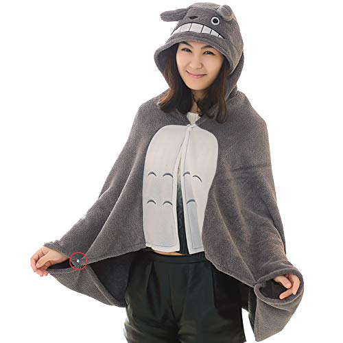 HOLY HOME My Neighbor, , Flannel Cosplay Blanket, Hooded Cloak Gray Cape,27x59in