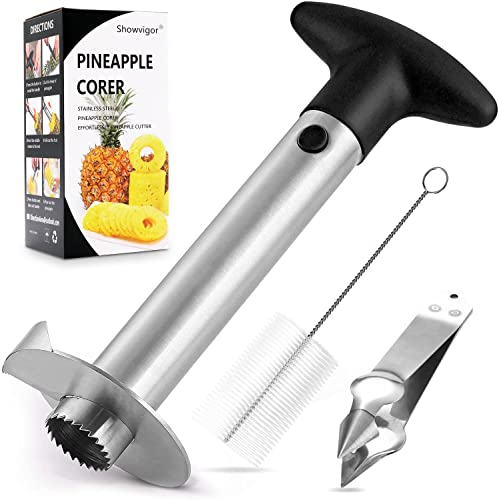 Pineapple Corer and Slicer Tool, Stainless Steel Pineapple Core Remover Tool with Pineapple Eye Peeler, Stainless Steel Pineapple Cutter for Home Kitchen with Sharp Blade for Diced Fruit Rings