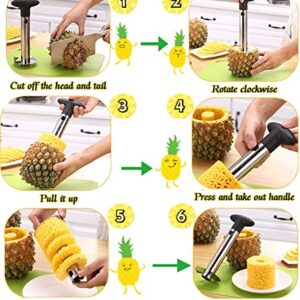 Pineapple Corer and Slicer Tool, Stainless Steel Pineapple Core Remover Tool with Pineapple Eye Peeler, Stainless Steel Pineapple Cutter for Home Kitchen with Sharp Blade for Diced Fruit Rings