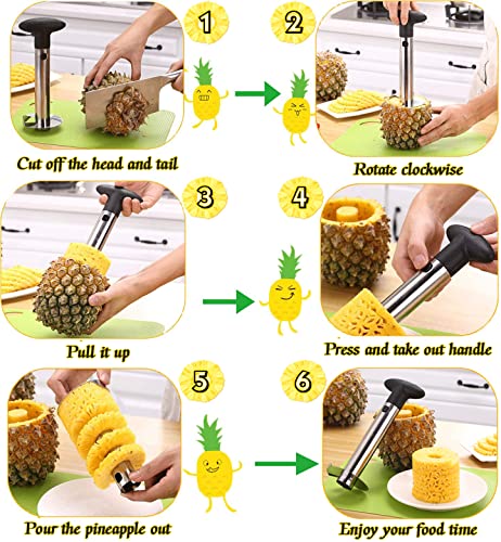 Pineapple Corer and Slicer Tool, Stainless Steel Pineapple Core Remover Tool with Pineapple Eye Peeler, Stainless Steel Pineapple Cutter for Home Kitchen with Sharp Blade for Diced Fruit Rings