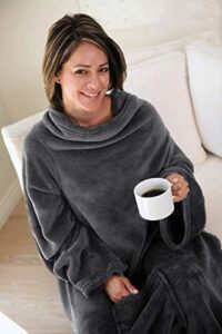 tirrinia wearable blanket with sleeves and pocket, lounging super soft comfy microplush adults wearable throw body robe for women and men, 53''x 71'' grey