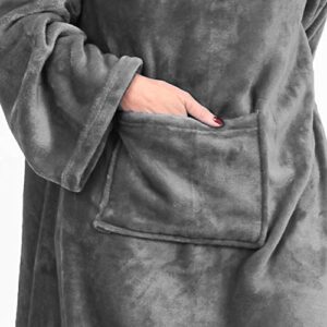 Tirrinia Wearable Blanket with Sleeves and Pocket, Lounging Super Soft Comfy Microplush Adults Wearable Throw Body Robe for Women and Men, 53''X 71'' Grey