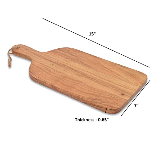 Samhita Acacia Wood Paddle Cutting Boards with handle for Kitchen, Cheese, and Food Serving Tray, Charcuterie Boards (15" x 7" x 0.65")