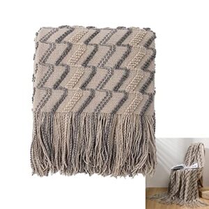 txdyb 50"x 60" soft warm cozy khaki knitted blanket with tassels,boho deco throw blanket for bed sofa room travel camping hotel decoration,wave pattern blanket for women and men