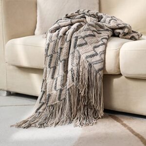 TXDYB 50"x 60" Soft Warm Cozy Khaki Knitted Blanket with Tassels,Boho Deco Throw Blanket for Bed Sofa Room Travel Camping Hotel Decoration,Wave Pattern Blanket for Women and Men