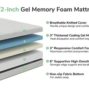 Novilla Queen Mattress, 12 Inch Gel Memory Foam Mattress Cooling, Queen Size Mattress in a Box for Back Pain Relief, Medium Firm Mattress with Edge Support & Motion Isolation