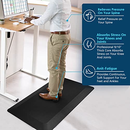 FEATOL Anti Fatigue Mat Floor Mat, Extra Thick Standing Office Desk Mat Foam Cushioned Anti Fatigue Ergonomic Kitchen Mats Comfort Standing Pad 9/10 Inch (20" x 32", Black)