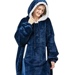 PACIFICTEX Ultra Plush Blanket Hoodie, Wearable Blanket Hoodie, Sherpa Blanket Sweatshirt, Hood with Drawcords, One Size Fits All (Blue)