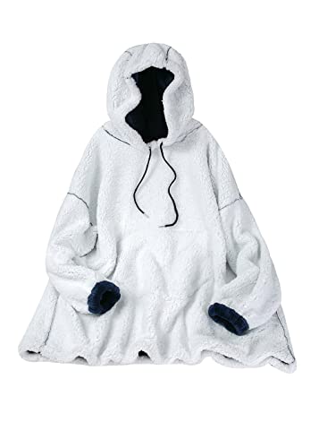 PACIFICTEX Ultra Plush Blanket Hoodie, Wearable Blanket Hoodie, Sherpa Blanket Sweatshirt, Hood with Drawcords, One Size Fits All (Blue)