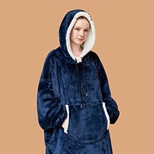 PACIFICTEX Ultra Plush Blanket Hoodie, Wearable Blanket Hoodie, Sherpa Blanket Sweatshirt, Hood with Drawcords, One Size Fits All (Blue)