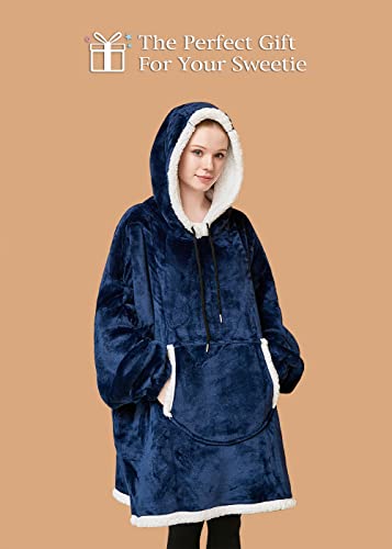 PACIFICTEX Ultra Plush Blanket Hoodie, Wearable Blanket Hoodie, Sherpa Blanket Sweatshirt, Hood with Drawcords, One Size Fits All (Blue)