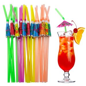 blue top 100pcs umbrella drink straws 9.45 inch assorted colors, fancy mini paper umbrella drink for cocktail,milkshake,juice,great for beach party,hawaiian party,luau party,bar,decoration suppliers