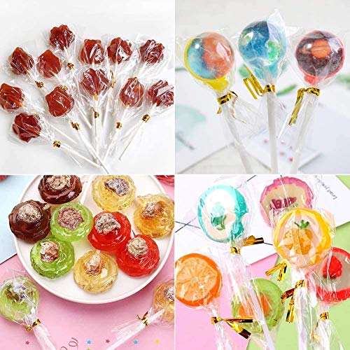 300 Pcs 6inch Lollipop Sticks, Cake Pop Lollipops, Chocolates and Cookies Bag Set Including 100 Parcel Bags, 100 Papery Treat Sticks, 100 Gold Twist Ties