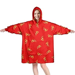 wearable adult pizza blanket hoodie - flannel oodie blanket hoodie with pockets - oversized sweatshirt hoodie - sherpa giant hoodie blankets for unisex