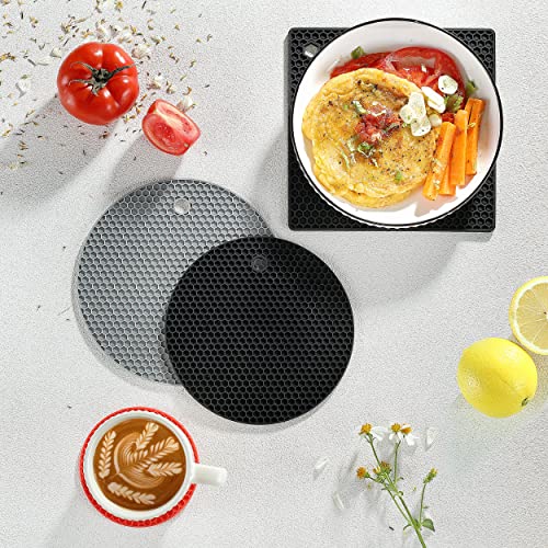 Silicone Trivet Mat, Vituer 4PCS Trivets for Hot Dishes, Non-Slip & Heat Resistant Kitchen Hot Pads for Countertops & Table, Food Grade Silicone & BPA Free Kitchen Trivet - (1 Squared + 3 Round)