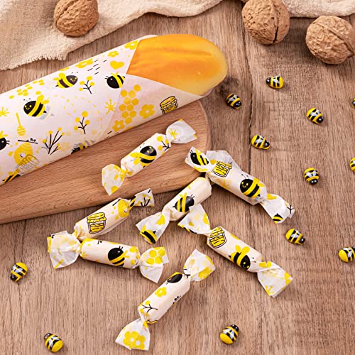 100 Pcs Wax Paper Sheets for Food, Bee Day Wax Paper for Food Sandwich Wrap Paper Deli Wraps, Waterproof Oil-proof Picnic Basket Liners with Bee Pattern for Kitchen Handmade Food