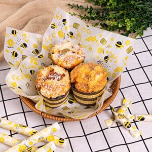 100 Pcs Wax Paper Sheets for Food, Bee Day Wax Paper for Food Sandwich Wrap Paper Deli Wraps, Waterproof Oil-proof Picnic Basket Liners with Bee Pattern for Kitchen Handmade Food