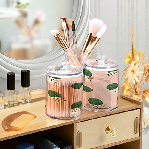 Kigai Pink CactusQtip Dispenser Apothecary Jars Bathroom, 2 Pack of 14 oz - Qtip Holder Storage Canister Clear Plastic Acrylic Jar for Cotton Ball, Cotton Swab, Cotton Round Pads, Floss