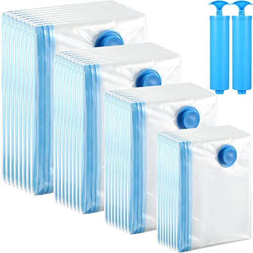 32 Pack Vacuum Storage Bags for Clothes (8 Jumbo+8 Large+8 Medium+8 Small) Space Saving Vacuum Bags with 2 Hand Pump Double Zip Vacuum Seal Storage Bags for Clothes Blanket Comforter Bedding Pillow