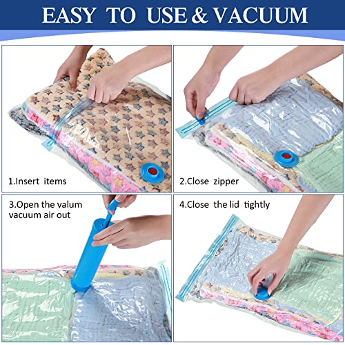 32 Pack Vacuum Storage Bags for Clothes (8 Jumbo+8 Large+8 Medium+8 Small) Space Saving Vacuum Bags with 2 Hand Pump Double Zip Vacuum Seal Storage Bags for Clothes Blanket Comforter Bedding Pillow