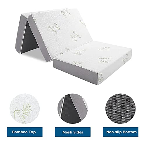 Inofia Twin Folding Mattress, 6 Inch Trifold Memory Foam Mattress with Ultra Soft Bamboo Cover, Non-Slip Bottom & Breathable Mesh Sides, Foldable & Portable - Twin Size (78" x 38" x 6")