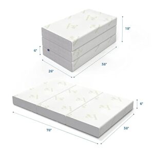 Inofia Twin Folding Mattress, 6 Inch Trifold Memory Foam Mattress with Ultra Soft Bamboo Cover, Non-Slip Bottom & Breathable Mesh Sides, Foldable & Portable - Twin Size (78" x 38" x 6")