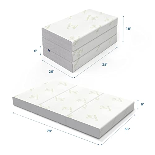 Inofia Twin Folding Mattress, 6 Inch Trifold Memory Foam Mattress with Ultra Soft Bamboo Cover, Non-Slip Bottom & Breathable Mesh Sides, Foldable & Portable - Twin Size (78" x 38" x 6")