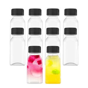 4 oz plastic juice bottles, reusable bulk beverage containers, comes black lid, for juice, milk and other beverages, 10 pcs.