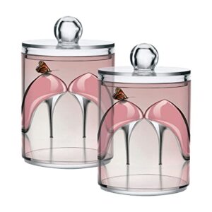 xigua pink high heel shoes butterfly qtip holder dispenser,2 pack storage canister clear plastic jar with lids for cotton ball,cotton swab -- 10 oz#38