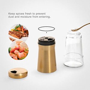 bonris Copper Stainless Steel Salt and Pepper Shakers,Clear Bottom Jar Bottle Container with Stainless Steel Top,with Adjustable Pouring Hole