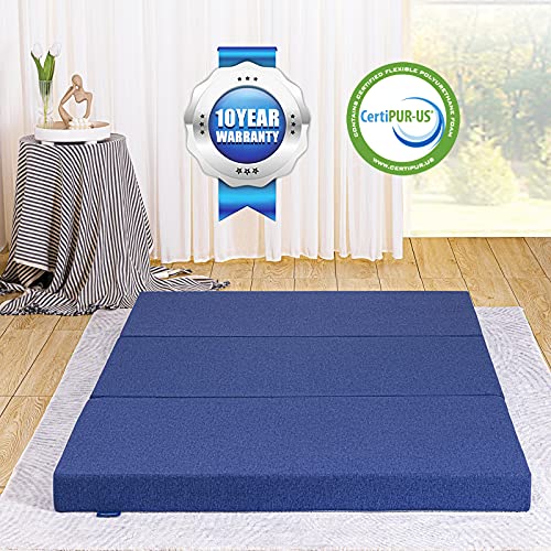 JINGWEI Folding Mattress, Tri-fold Memory Foam Mattress with Washable Cover, 3-Inch, Twin Size, Play Mat, Foldable Bed, Guest beds, Camp Portable Bed, 38"*75*'3"