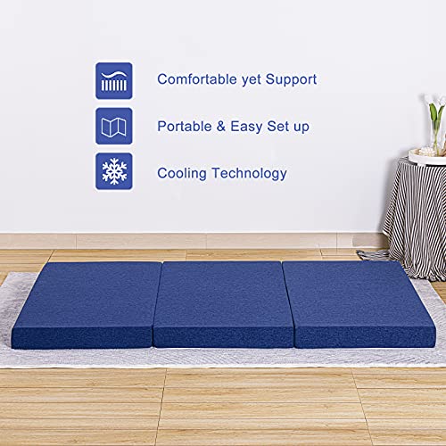 JINGWEI Folding Mattress, Tri-fold Memory Foam Mattress with Washable Cover, 3-Inch, Twin Size, Play Mat, Foldable Bed, Guest beds, Camp Portable Bed, 38"*75*'3"