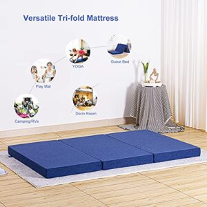 JINGWEI Folding Mattress, Tri-fold Memory Foam Mattress with Washable Cover, 3-Inch, Twin Size, Play Mat, Foldable Bed, Guest beds, Camp Portable Bed, 38"*75*'3"