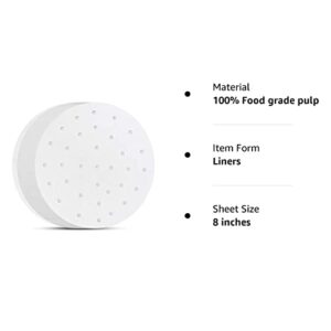 Air Fryer Parchment Paper, Set of 200, 8 inch Air Fryer Paper/Air Fryer Perforated Parchment Paper/Bamboo Steamer Liners for Air Fryer, Steaming Basket and More (5/6/7/9/10in Available)