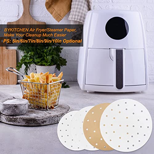 Air Fryer Parchment Paper, Set of 200, 8 inch Air Fryer Paper/Air Fryer Perforated Parchment Paper/Bamboo Steamer Liners for Air Fryer, Steaming Basket and More (5/6/7/9/10in Available)