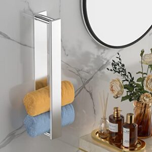 YAYINLI Towel Racks for Bathroom Wall Mounted, Small Bathroom Towel Holder Storage for Rolled Towels, SUS 304 Stainless Steel Adhesive Towel Bar, Silver 15.1 Inch