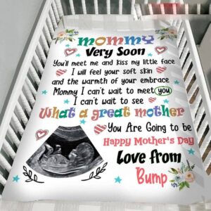 mommy happy mother’s day from the bump, personalized pregnancy announcement blanket, custom sonogram photo upload gift for new mom
