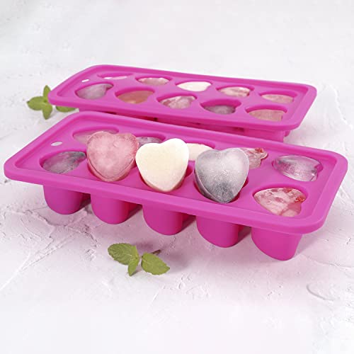 Heart Shaped Silicone Ice Cube Trays, For DIY love Heart Ice Cubes, Chocolate, Candy, Easy Release Ice Cube Mold for Cocktails,Whiskey, Drinks, BPA Free and Dishwasher Safe(2pcs, Pink)