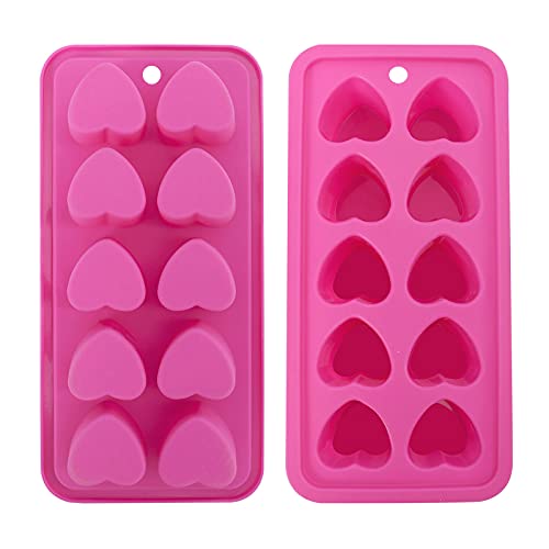 Heart Shaped Silicone Ice Cube Trays, For DIY love Heart Ice Cubes, Chocolate, Candy, Easy Release Ice Cube Mold for Cocktails,Whiskey, Drinks, BPA Free and Dishwasher Safe(2pcs, Pink)